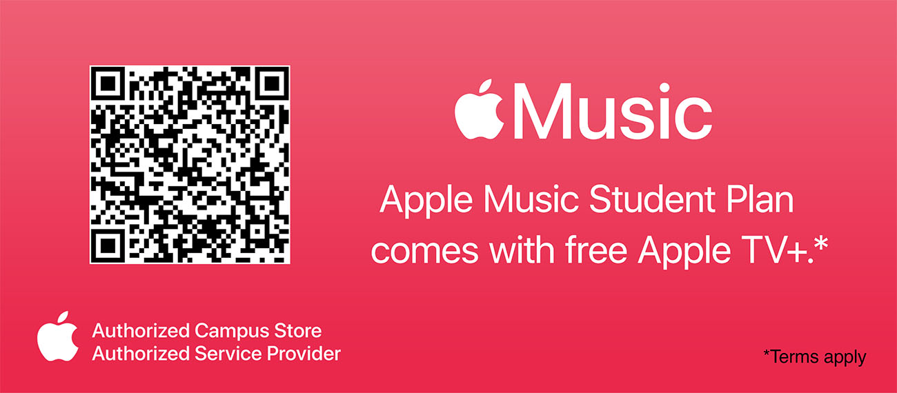 Apple Music Student Plan comes with Apple TV+ for free! Scan QR code for more info.